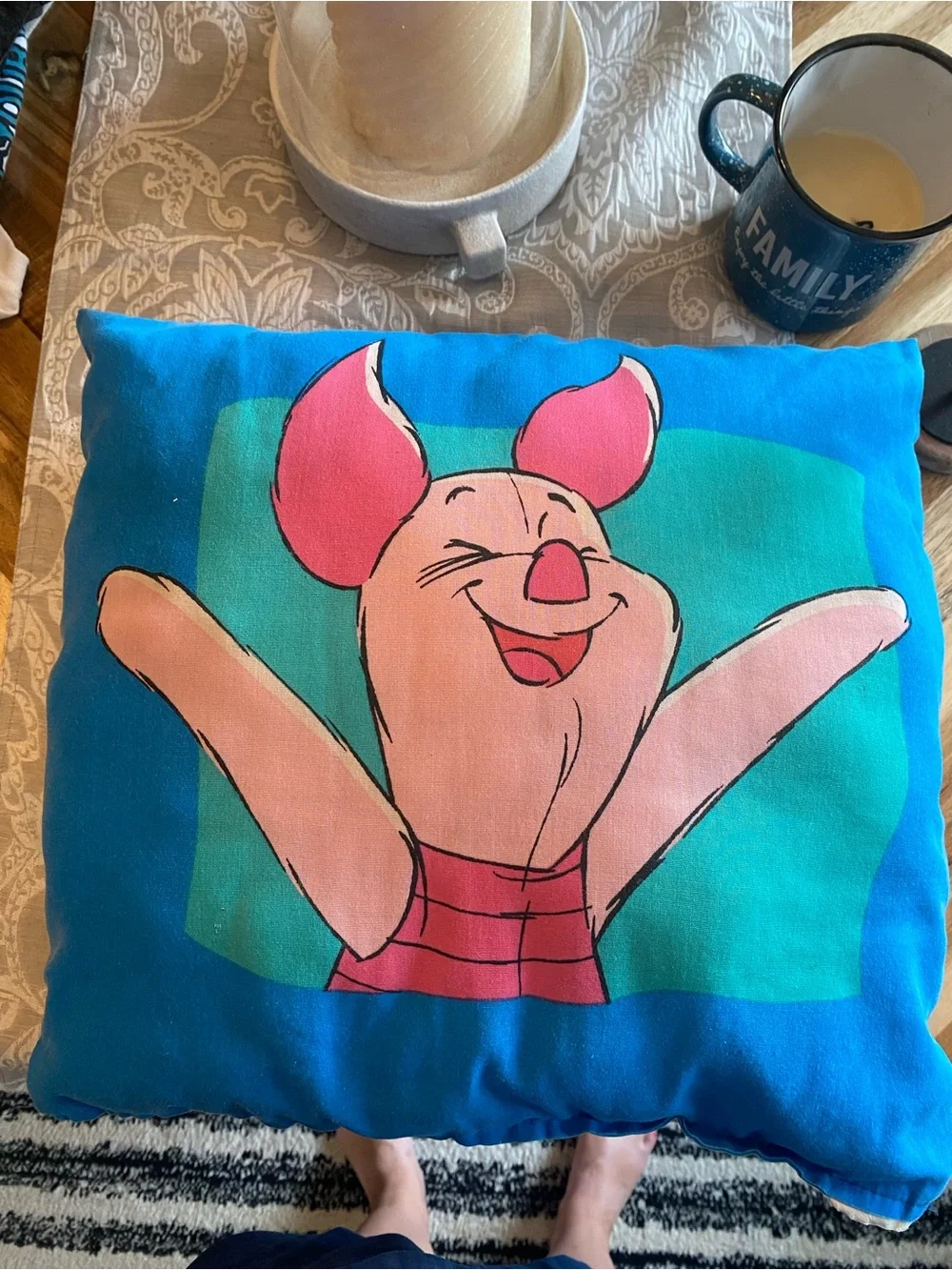 Vintage Disney Winnie The Pooh Piglet Throw Pillow Blue 16”x12” Rare